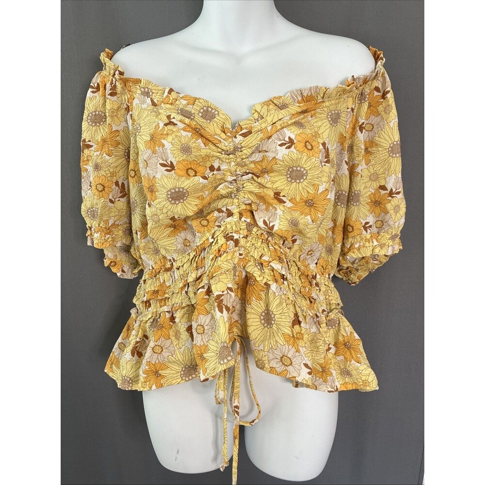 Y2K Forever 21+ Top Plus Size 1X Yellow Floral Whimsigoth Fairy Milkmaid Peasant